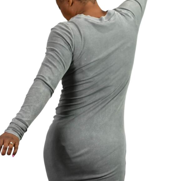 Young Fabulous Broke Dax Dress Grey Midi Ribbed Column Long Sleeves Size Small - Picture 5 of 16